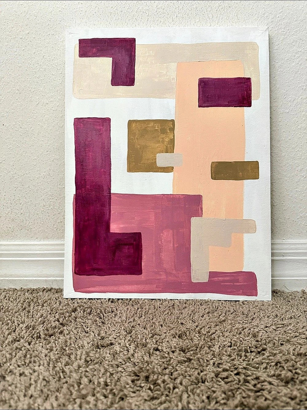 New Handmade Abstract Geometric Painting in Pink & Purple